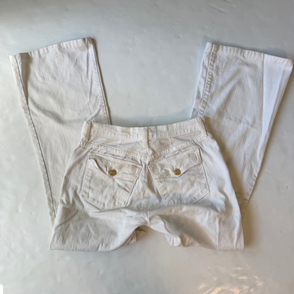 NYDJ White Low Rise Bootcut Jeans Bedazzled Flap Pocket Y2K Style 1782 Size 4R